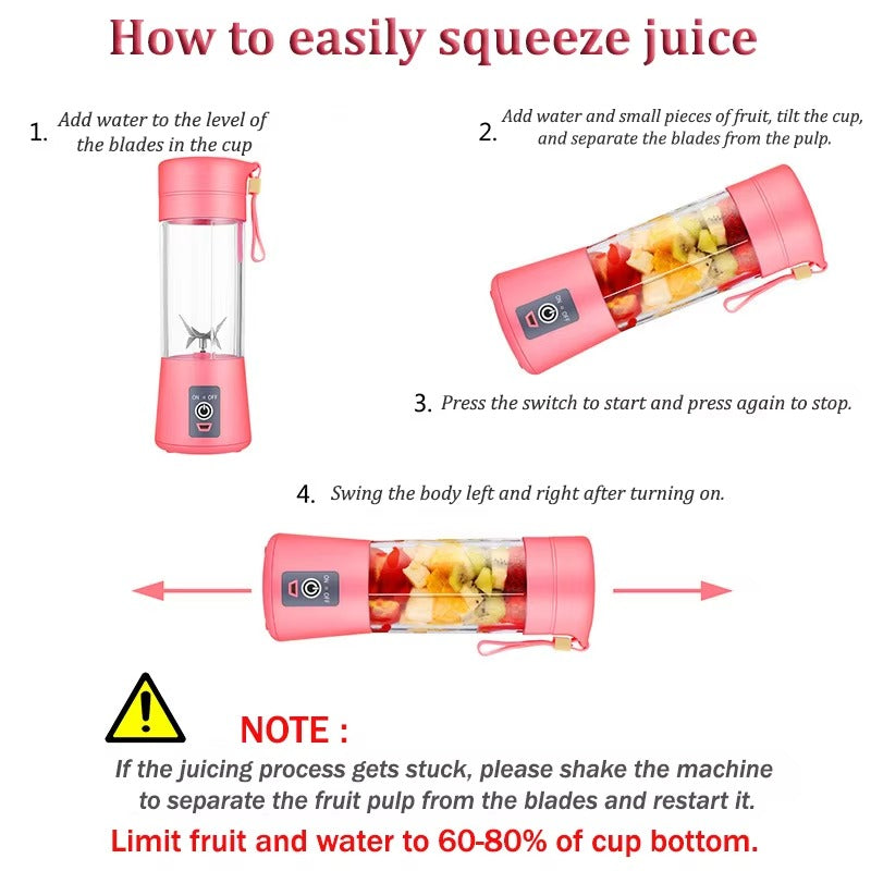 Portable Mini 6 blade Juicer blender | Outdoor Juicing Cup (380ml) - Rechargeable